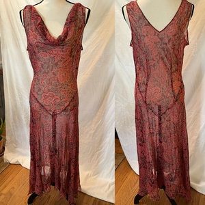 Vintage Y2K silk beaded sheer cowl neck dress
